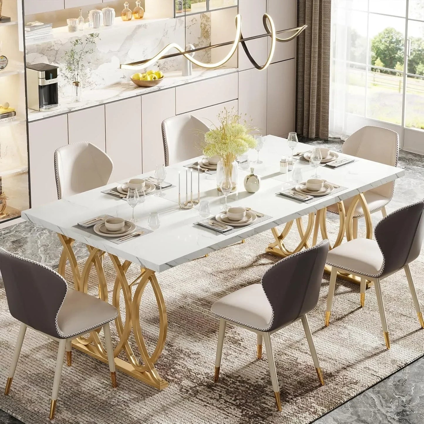 63" Large Kitchen Table for 4-6 People
