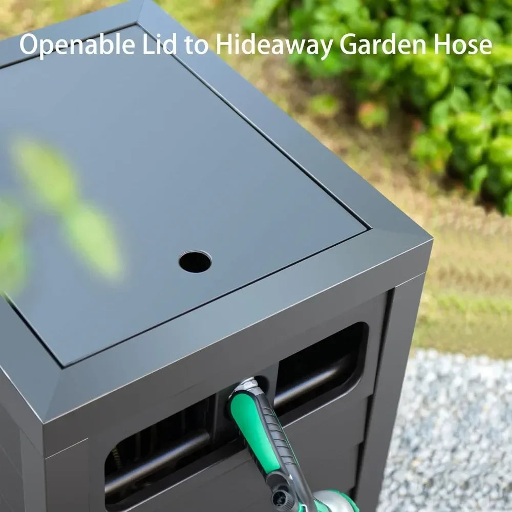 Outdoor Steel Garden Hose Reel And Storage Cabinet