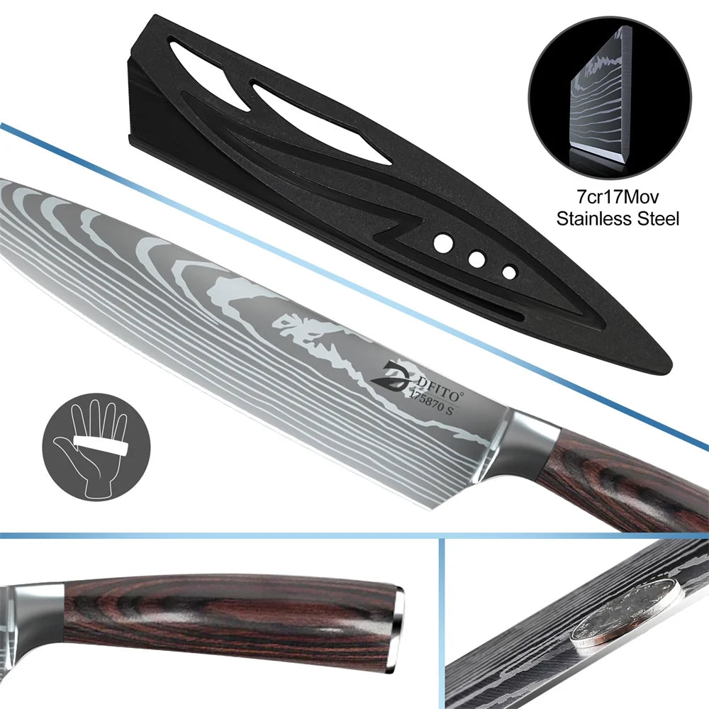 8 Piece Damascus Kitchen Knife Set
