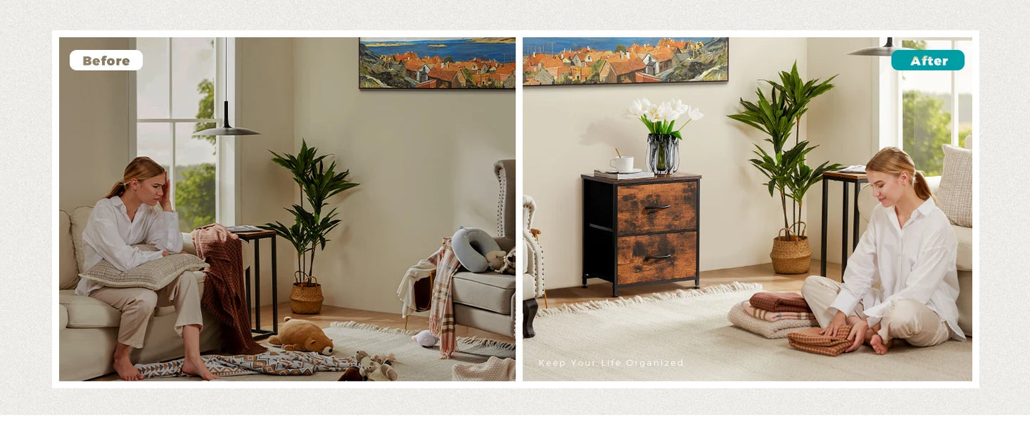 Two Drawer Nightstand Table For Bedroom