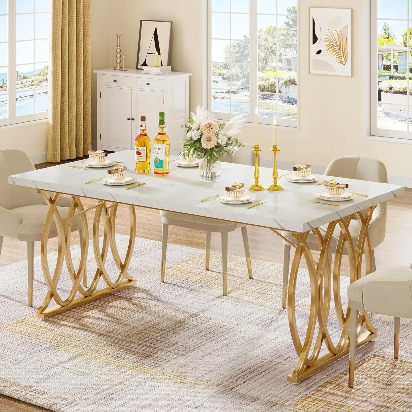 63" Large Kitchen Table for 4-6 People