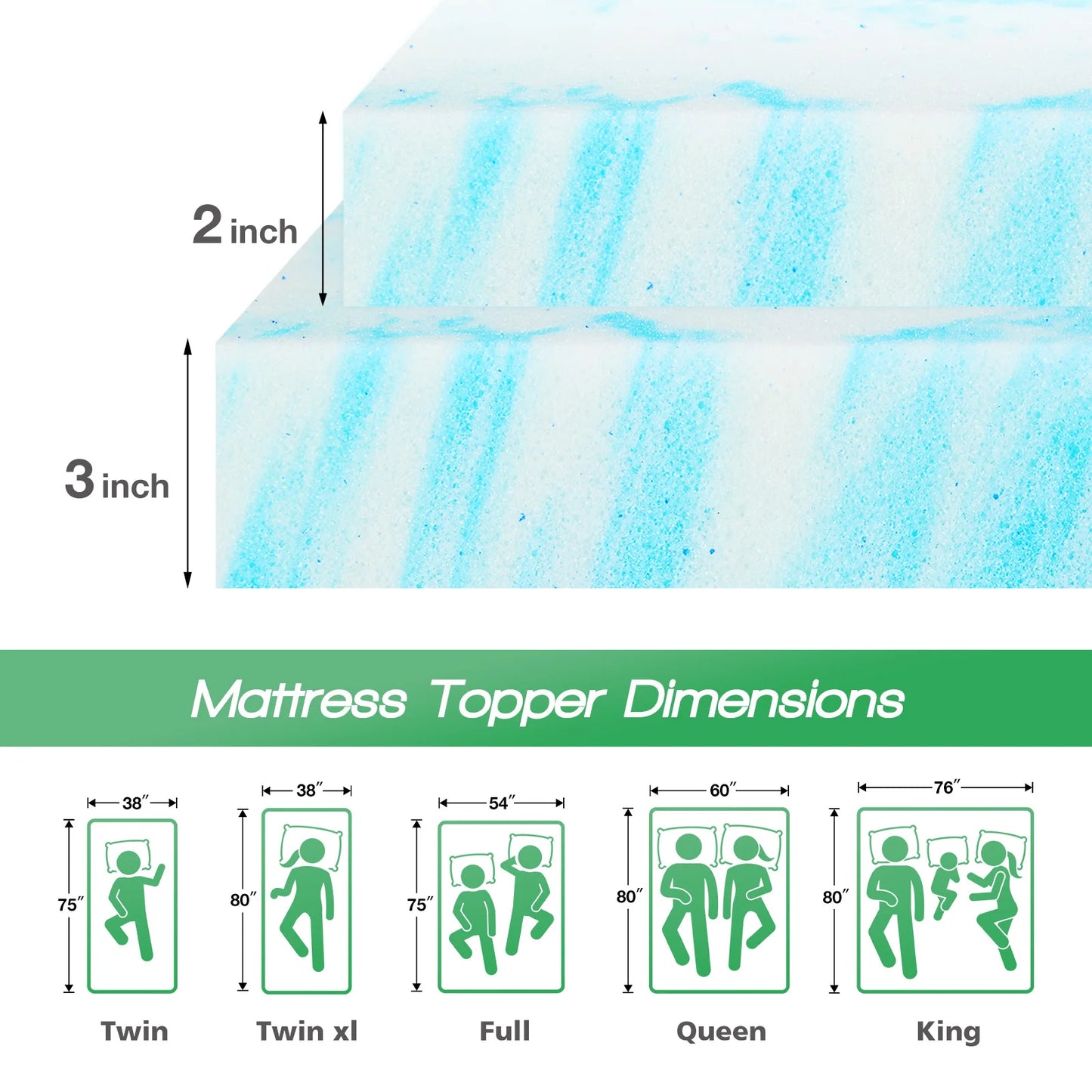 2-3 Inch Gel Memory Foam Mattress Topper