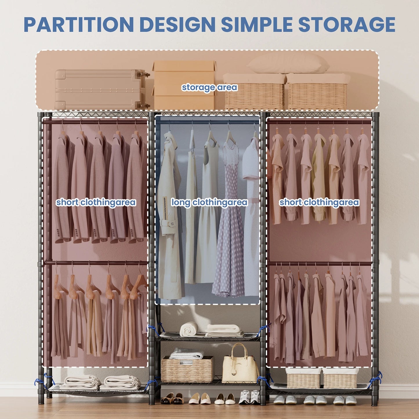 Freestanding Portable Clothes Storage Rack