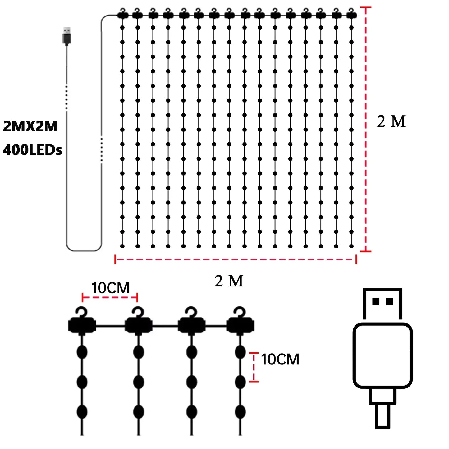 LED Smart Curtain Lights with Music App Controls