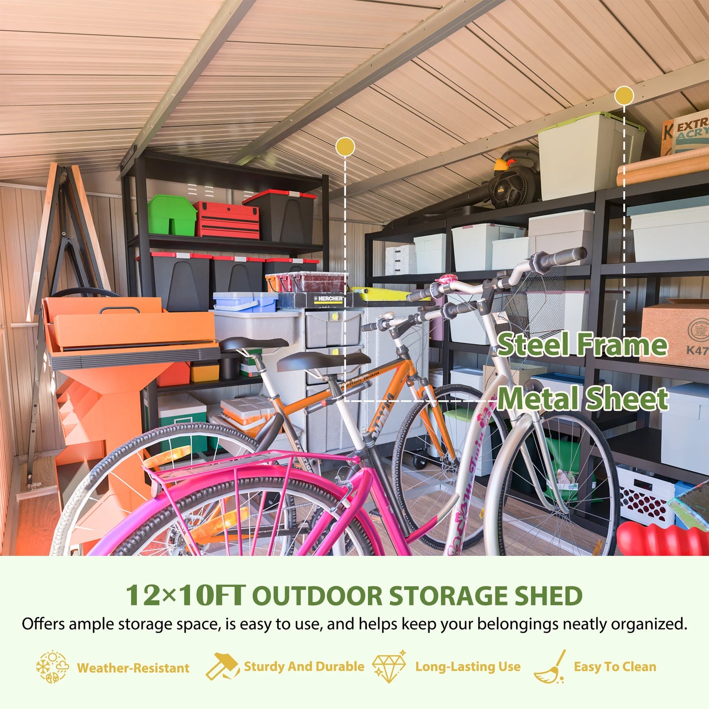 12 x 10FT Grey Metal Outdoor Storage Shed