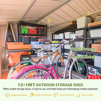 12 x 10FT Grey Metal Outdoor Storage Shed