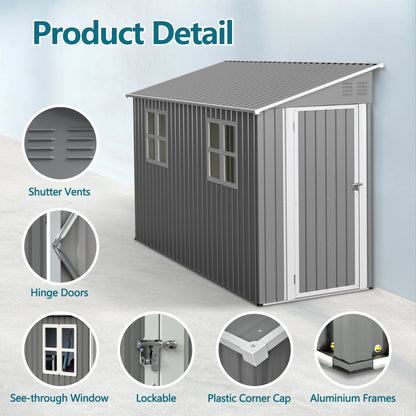 4x10 FT Galvanized Steel Outdoor Shed
