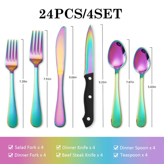 24 pcs rainbow Silverware Set