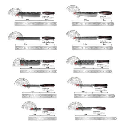 MDHAND 1-10PCS Chef knife Japanese Kitchen Knives Set Professional Laser Damascus Pattern Stainless Steel Cleaver Slicer Knife