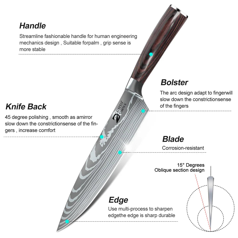 8 Piece Damascus Kitchen Knife Set