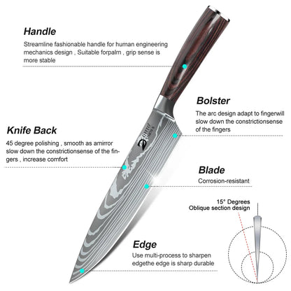8 Piece Damascus Kitchen Knife Set