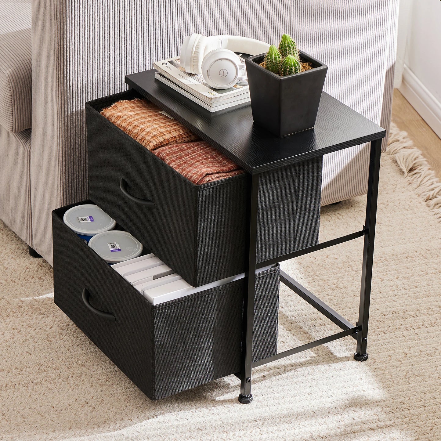 Two Drawer Nightstand Table For Bedroom
