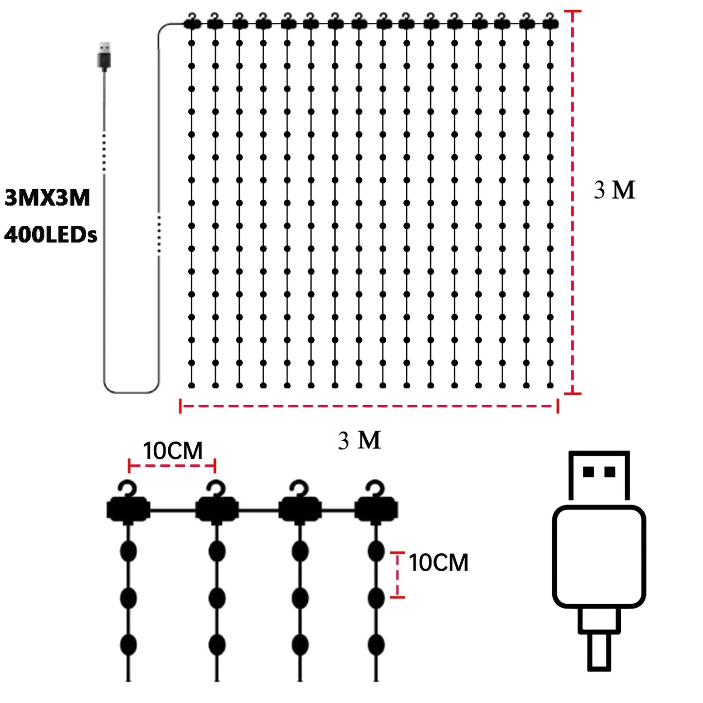 LED Smart Curtain Lights with Music App Controls