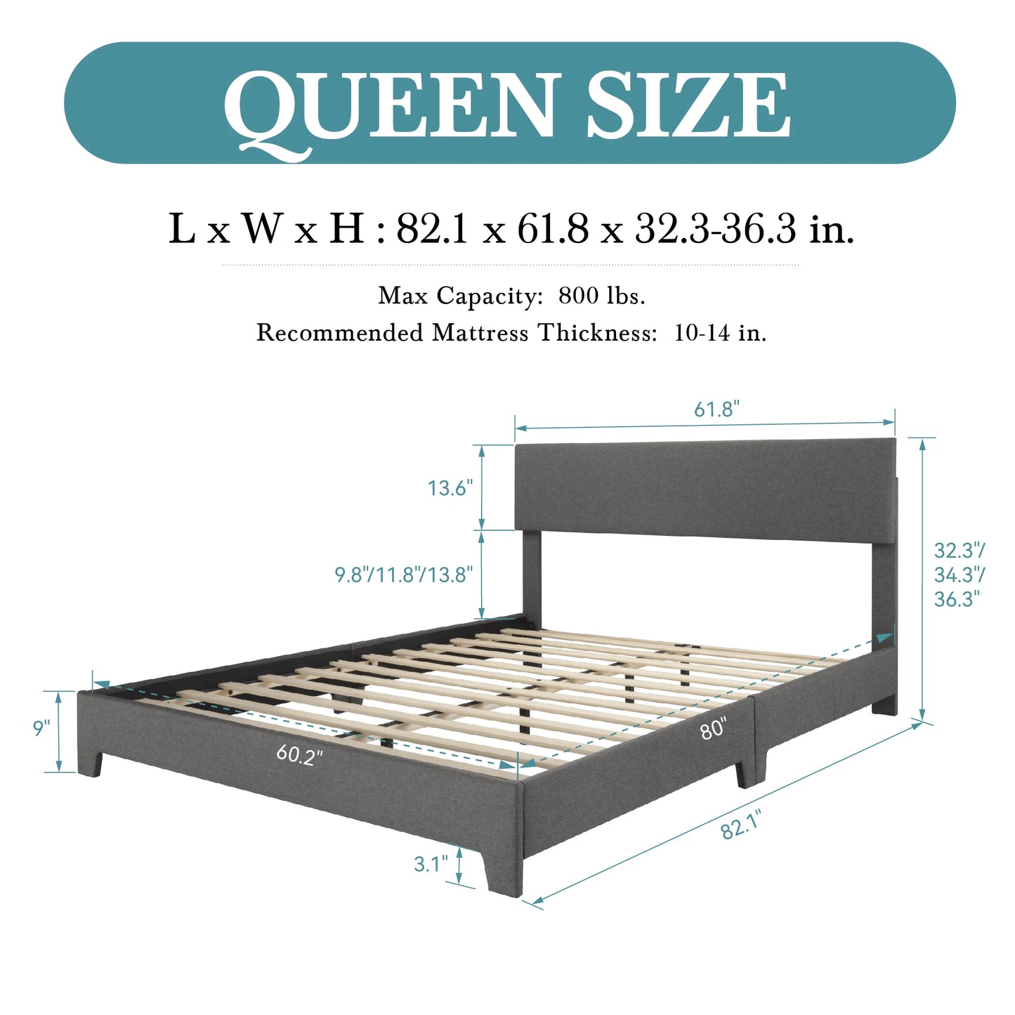 Bed Frame with Adjustable Headboard