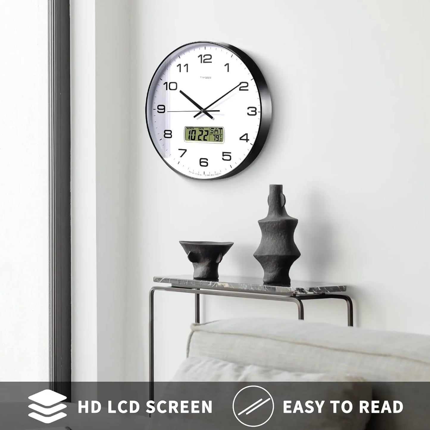 Calendar Wall Clock,  3 Sizes 4 Colors