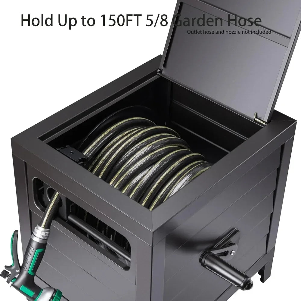 Outdoor Steel Garden Hose Reel And Storage Cabinet