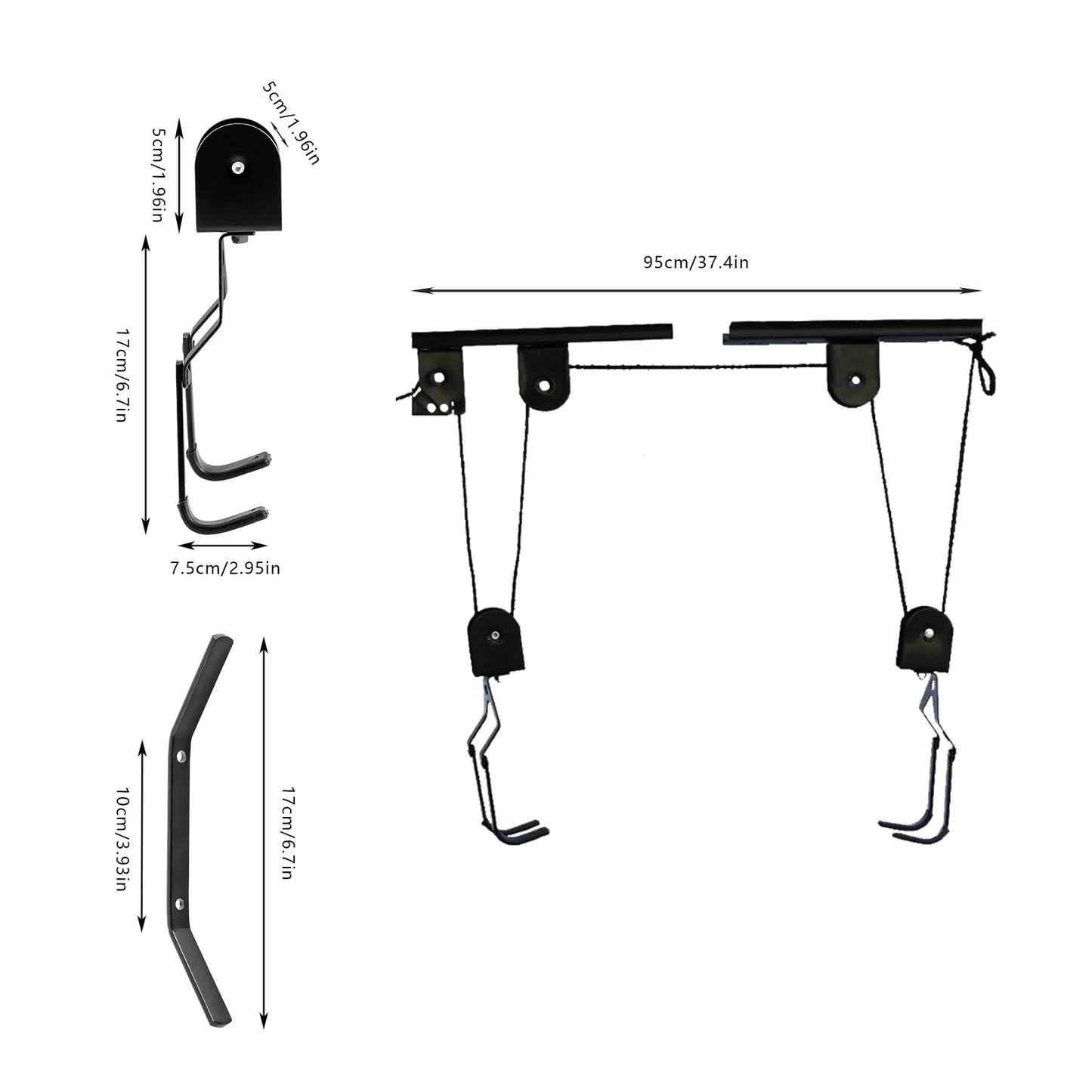 Bike Hoist for Garage Ceiling Mount Pulley System Bike Storage Set Of Bike Hangers for Garage Storage