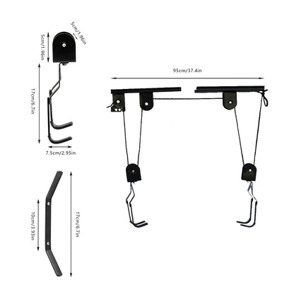 Bike Hoist for Garage Ceiling Mount Pulley System Bike Storage Set Of Bike Hangers for Garage Storage