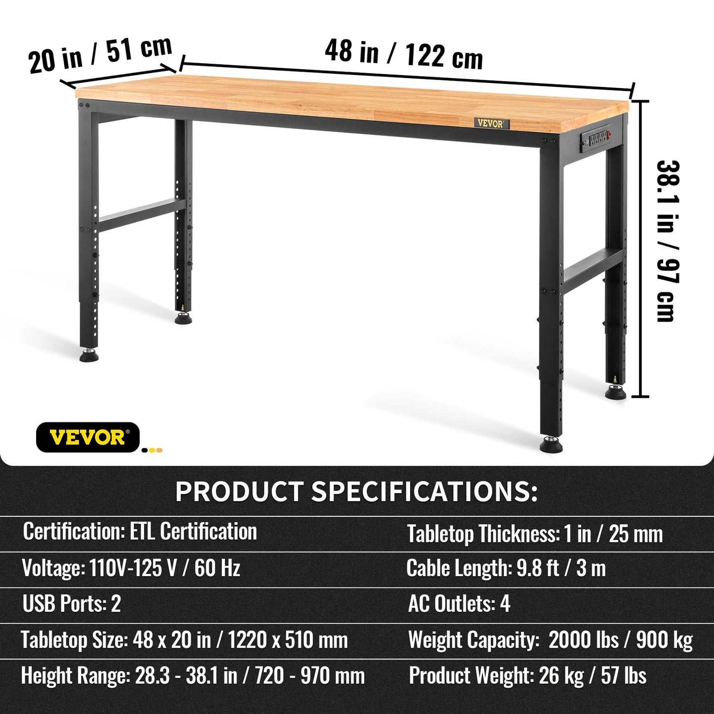 Adjustable Height Woodworking Workbench