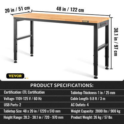 Adjustable Height Woodworking Workbench