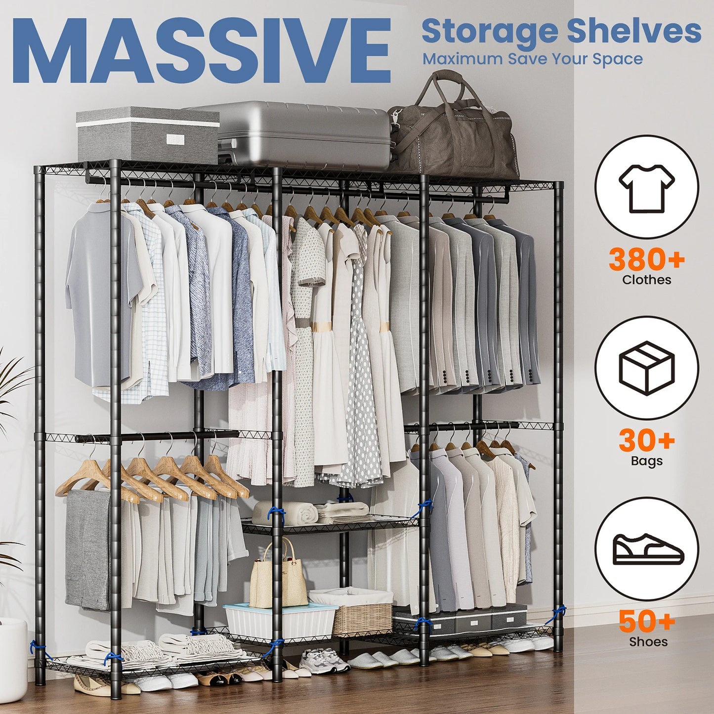 Freestanding Portable Clothes Storage Rack