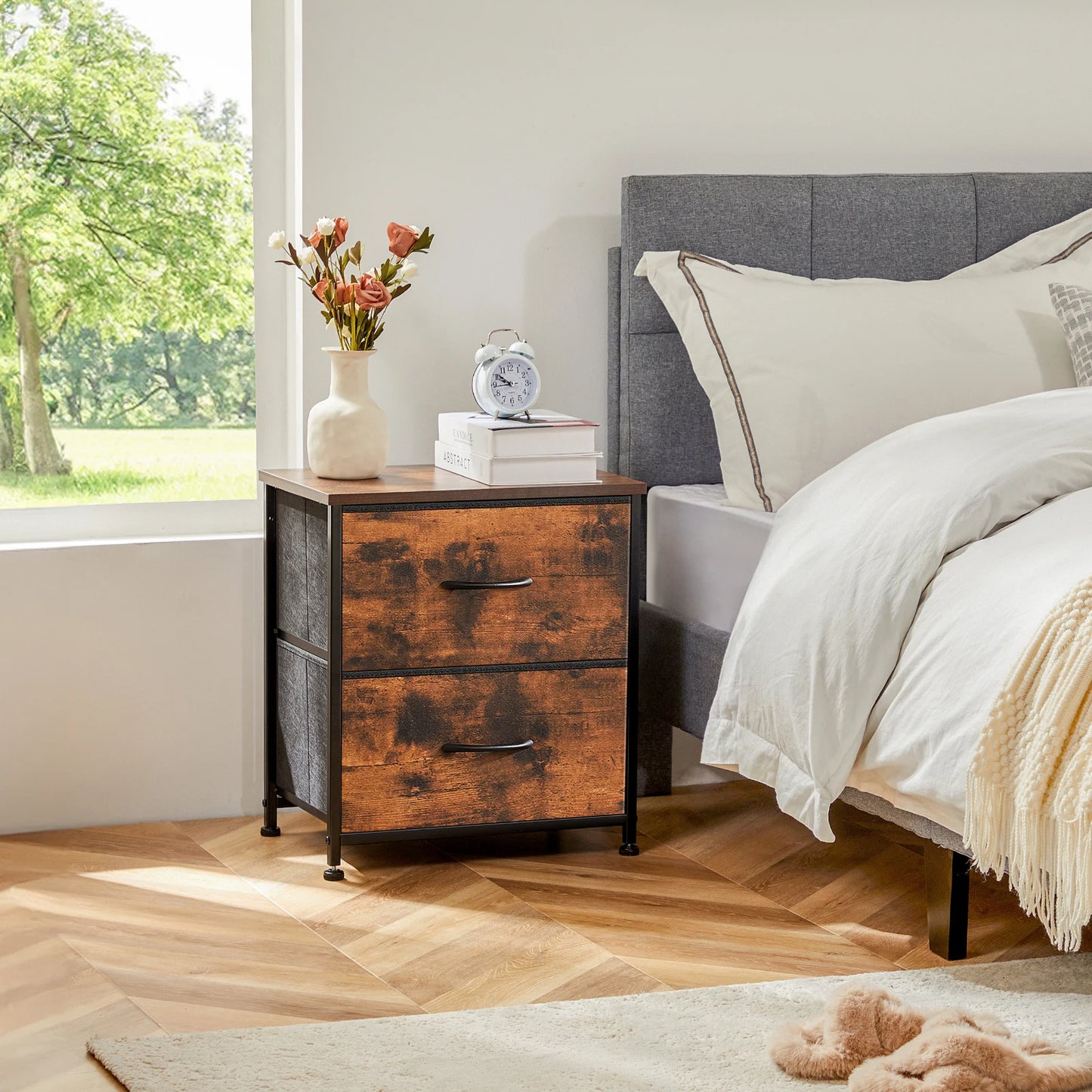 Two Drawer Nightstand Table For Bedroom