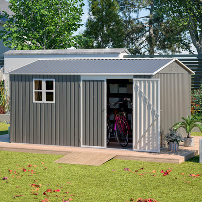 12 x 10FT Grey Metal Outdoor Storage Shed