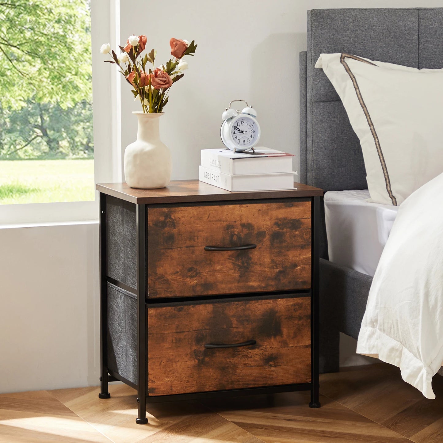 Two Drawer Nightstand Table For Bedroom