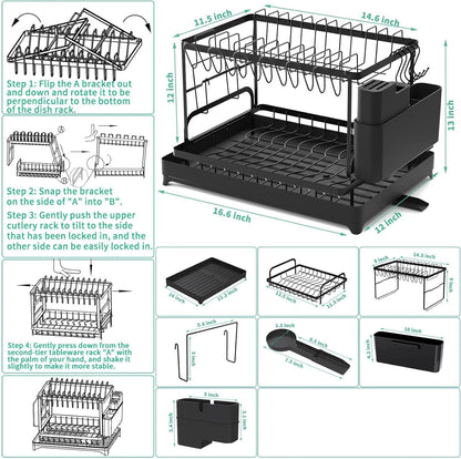 Kitchen Countertop 2-Tier Dish Drying Rack