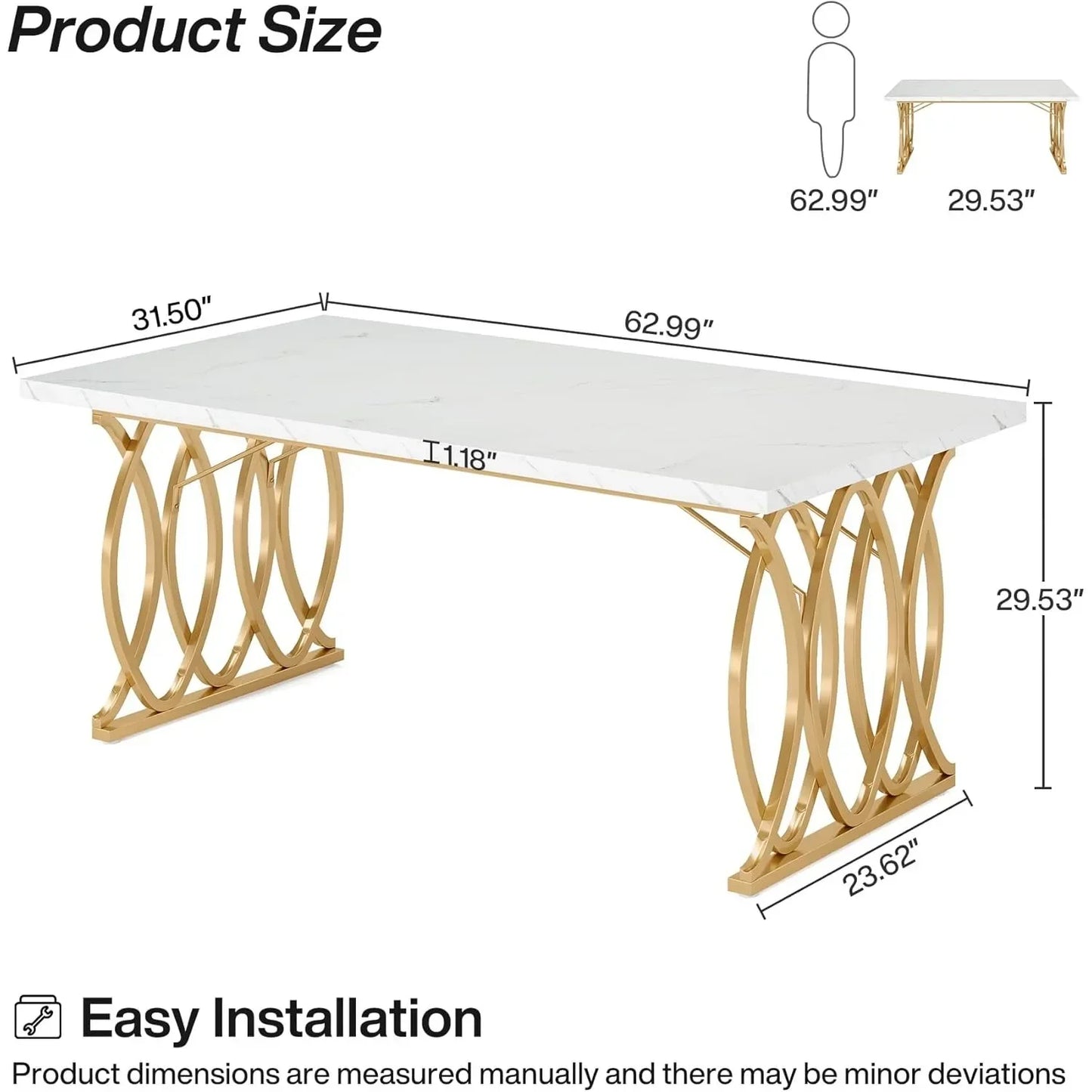63" Large Kitchen Table for 4-6 People