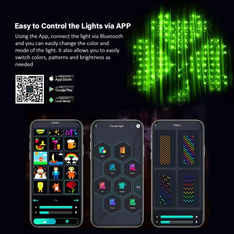 LED Smart Curtain Lights with Music App Controls